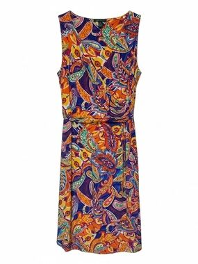 Lauren Ralph Lauren Orange, Purple & Teal Paisley Sleeveless Dress